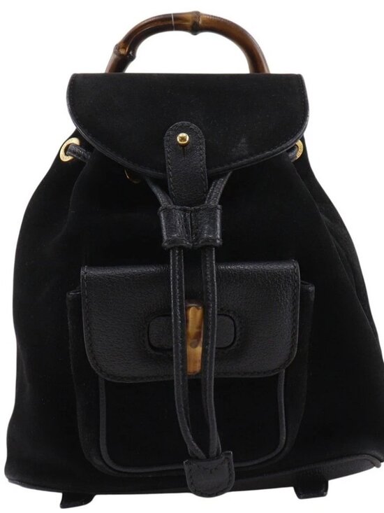 GUCCI Bamboo Backpack Daypack Old Gucci black Suede Women main image 11